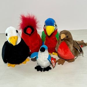 BIRDS! Group of 5 Ty Beanie Babies Birds